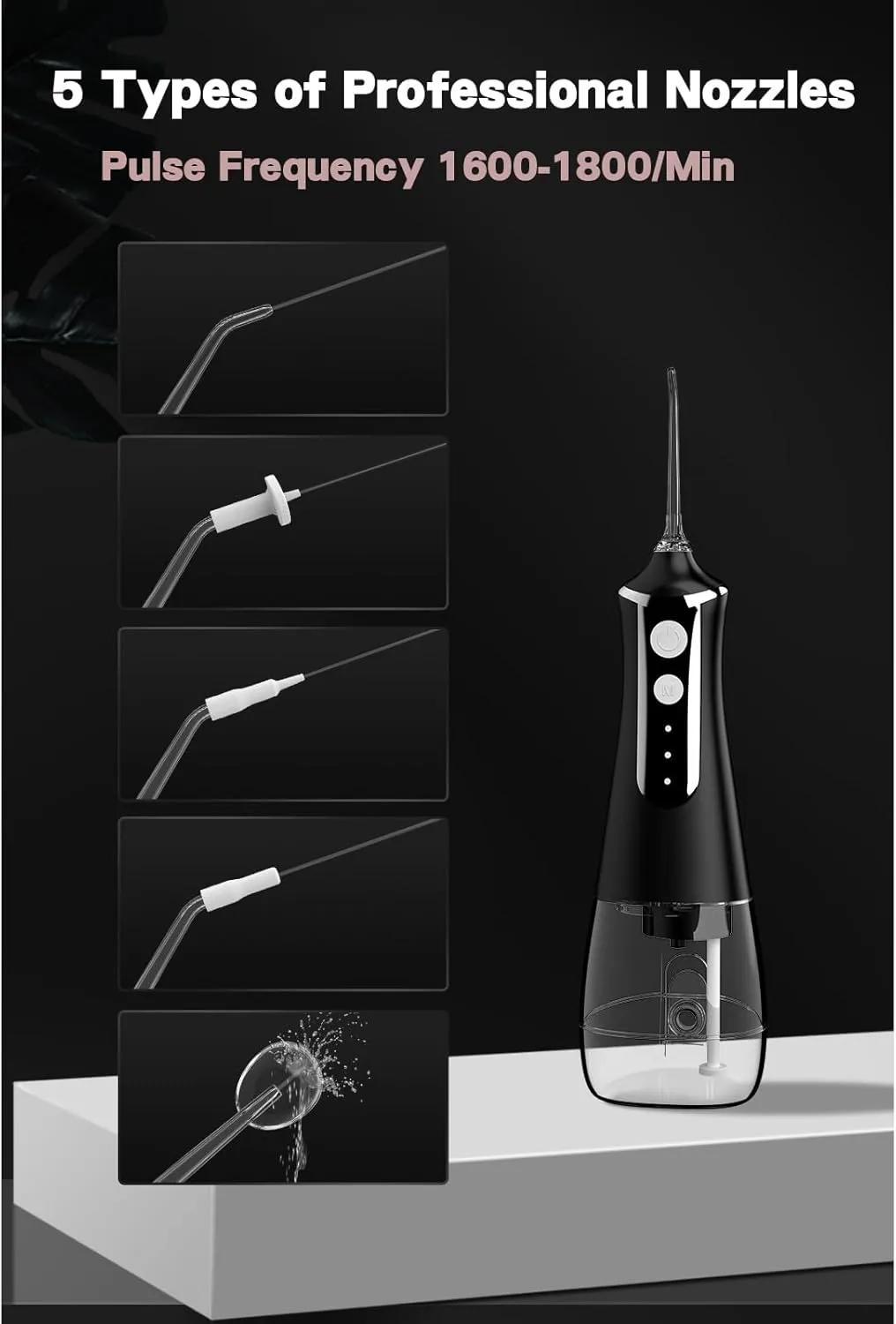 Water Flosser for Teeth Cordless,Professional Oral Irrigator,Ergonomic Non-Slip Grip,3 Modes and 5 Nozzles,300ml Water Tank,Low Noise Level - 70db,for Tooth,Gum and Dental Care (Pink)