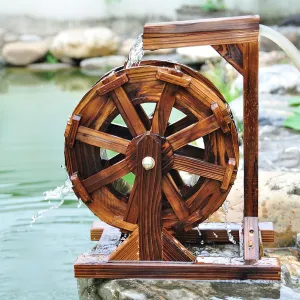 Water Wheel, Wooden Water Wheel Fountain with Stand, Waterwheel Fengshui Wheel, Water Wheel Fountain for Patio Pond Pool, Outdoor Garden Decoration Water Feature, Vintage Rustic Ornamental