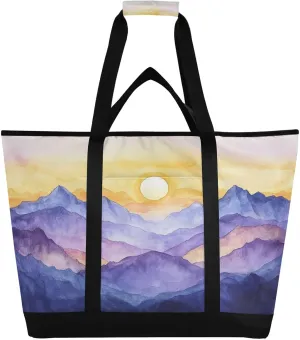 Watercolor Mountain Reusable Insulated Lunchbox Cooler Bag, Leakproof Kitchen Grocery Bag Collapsible Portable Cooler Tote Bag for Picnic, Camping, Office, Travel