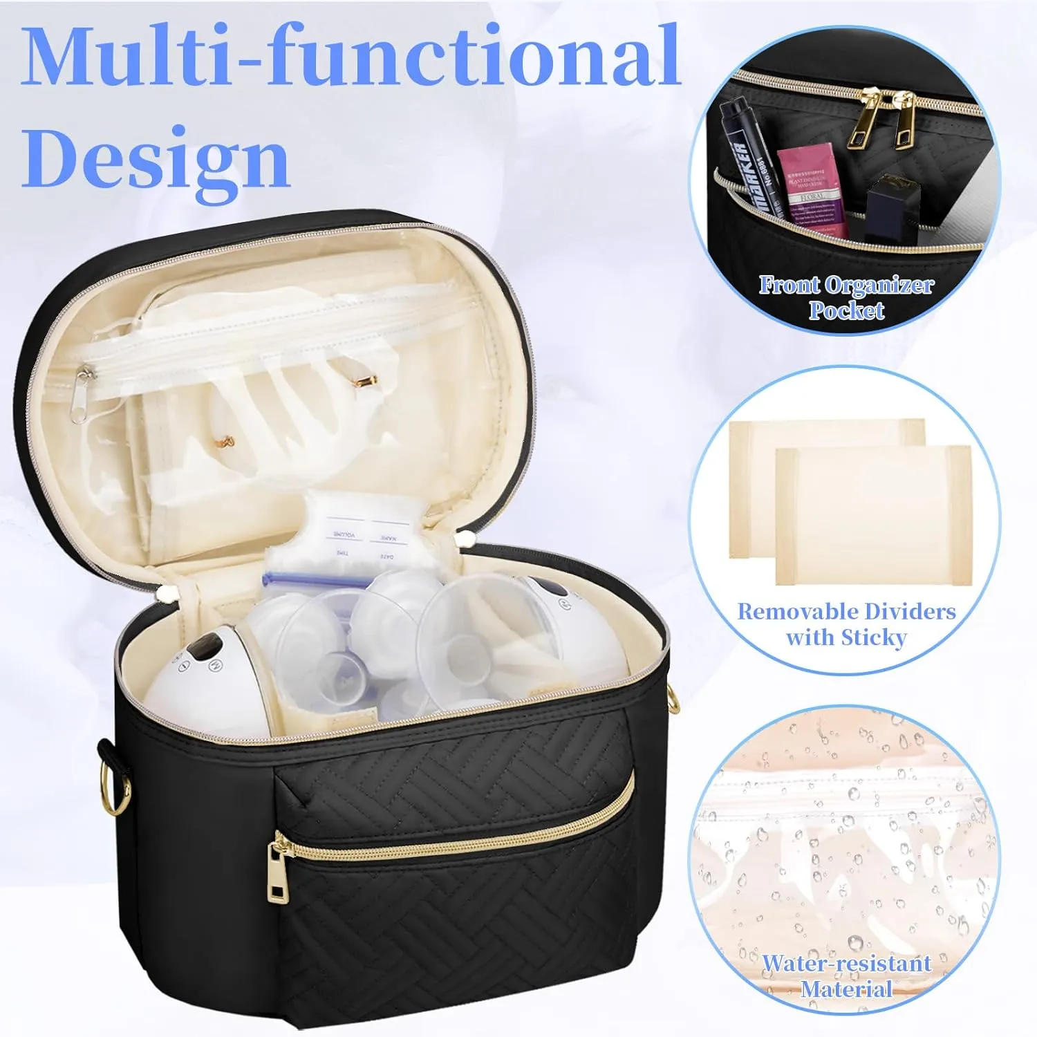 Wearable Breast Pump Bag Compatible with Willow/Elvie/Medela/Momcozy, Portable Pumps Carrying Case for Nursing & Working Moms, Pumping Bag with Mat & Shoulder Strap, Black