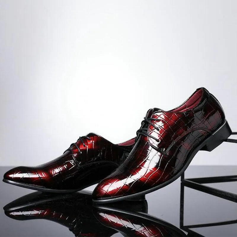 Wedding Shoes Dress shoes Patent leather men's business pointed toe shoes Men Oxfords Lace-Up