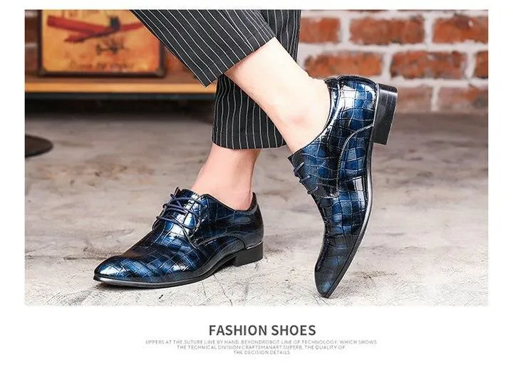 Wedding Shoes Dress shoes Patent leather men's business pointed toe shoes Men Oxfords Lace-Up