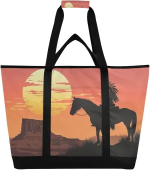 Western Cowboy Reusable Insulated Lunchbox Cooler Bag, Leakproof Kitchen Grocery Bag Collapsible Portable Cooler Tote Bag for Picnic, Camping, Office, Travel