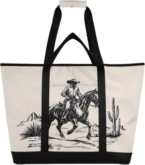 Western Cowboy Reusable Insulated Lunchbox Cooler Bag, Leakproof Kitchen Grocery Bag Collapsible Portable Cooler Tote Bag for Picnic, Camping, Office, Travel