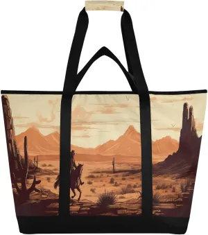 Western Desert Cowboy Reusable Insulated Lunchbox Cooler Bag, Leakproof Kitchen Grocery Bag Collapsible Portable Cooler Tote Bag for Picnic, Camping, Office, Travel