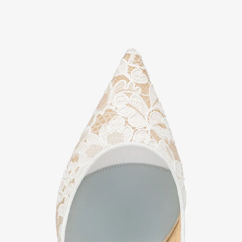 White Lace Slingback Pump with Ankle Tie