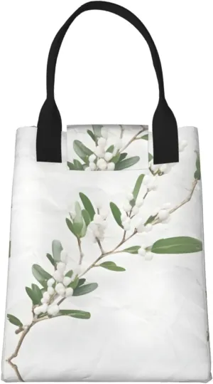 White Wild Green Twig Reusable Paper Bag For Office Workers, Suitable For Picnic, Travel, More