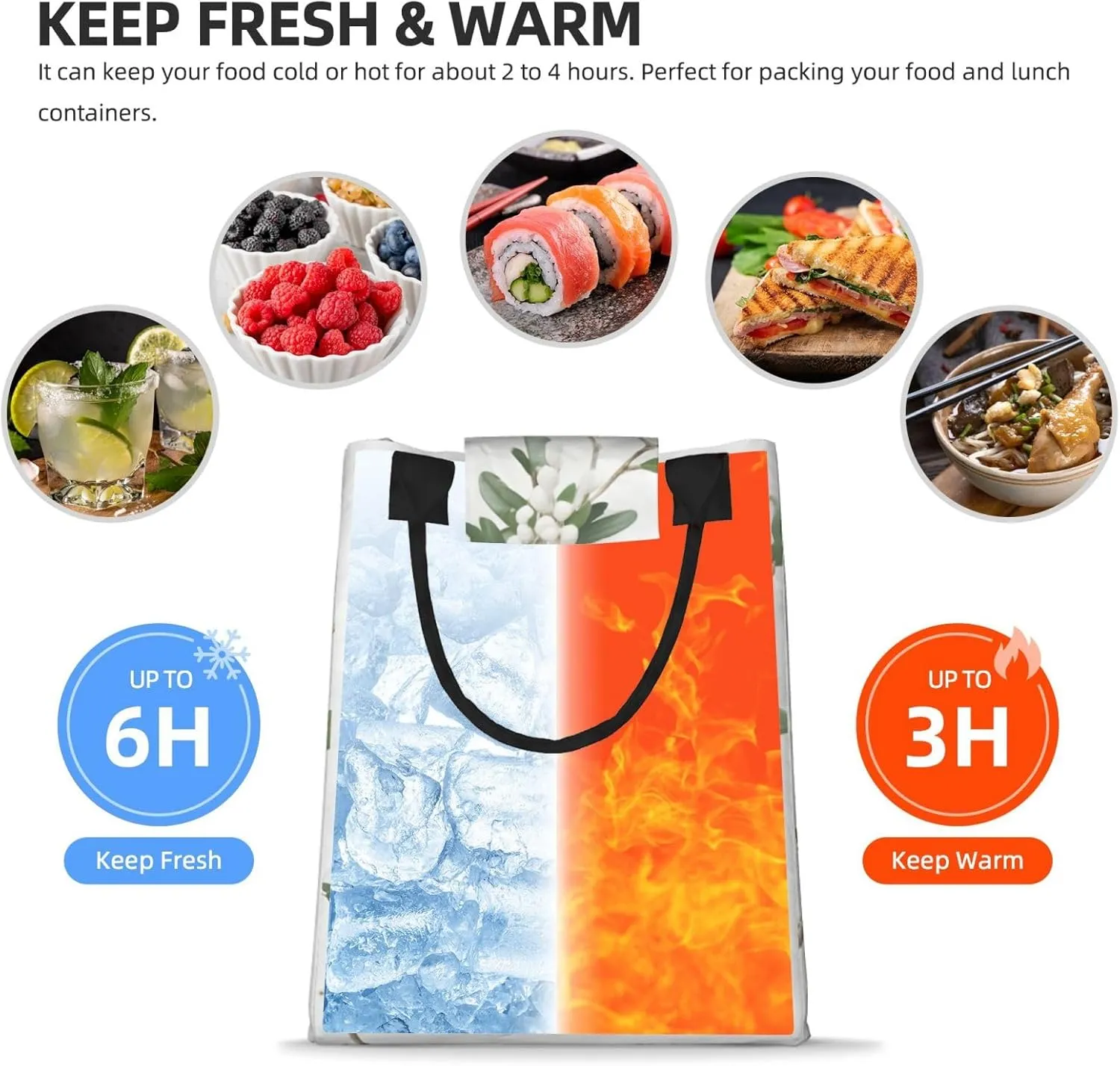 White Wild Green Twig Reusable Paper Bag For Office Workers, Suitable For Picnic, Travel, More