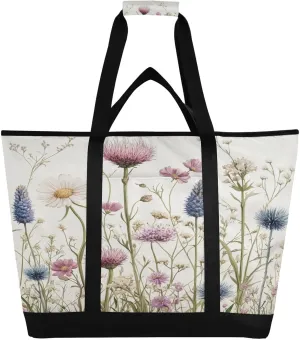 Wildflowers Reusable Insulated Lunchbox Cooler Bag, Leakproof Kitchen Grocery Bag Collapsible Portable Cooler Tote Bag for Picnic, Camping, Office, Travel