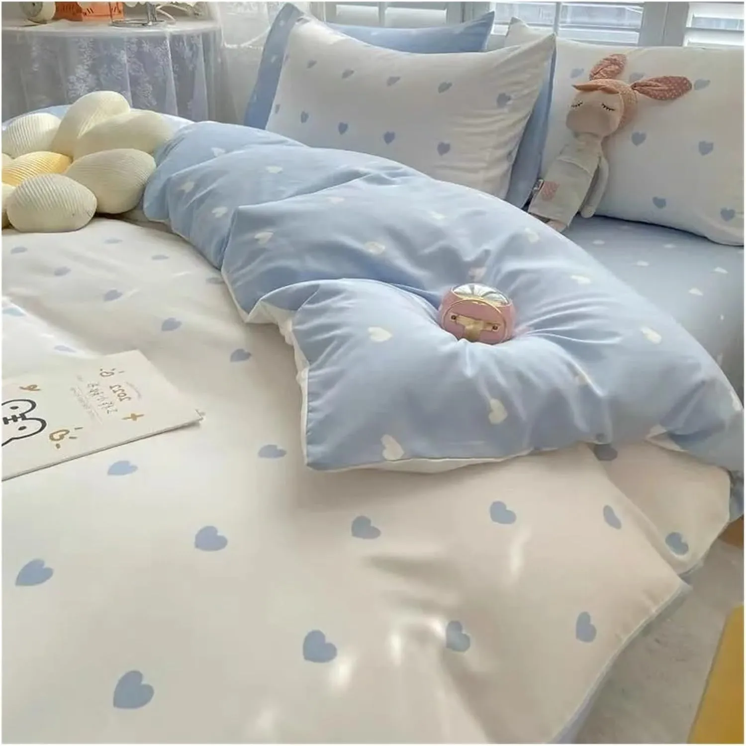 Winter Fashion Bedding Set White Green Double Bed Linens - Duvet Cover Pillowcase Queen Size Flat Sheet Classic Grid,Bedding Set(B,Twin 4pcs)