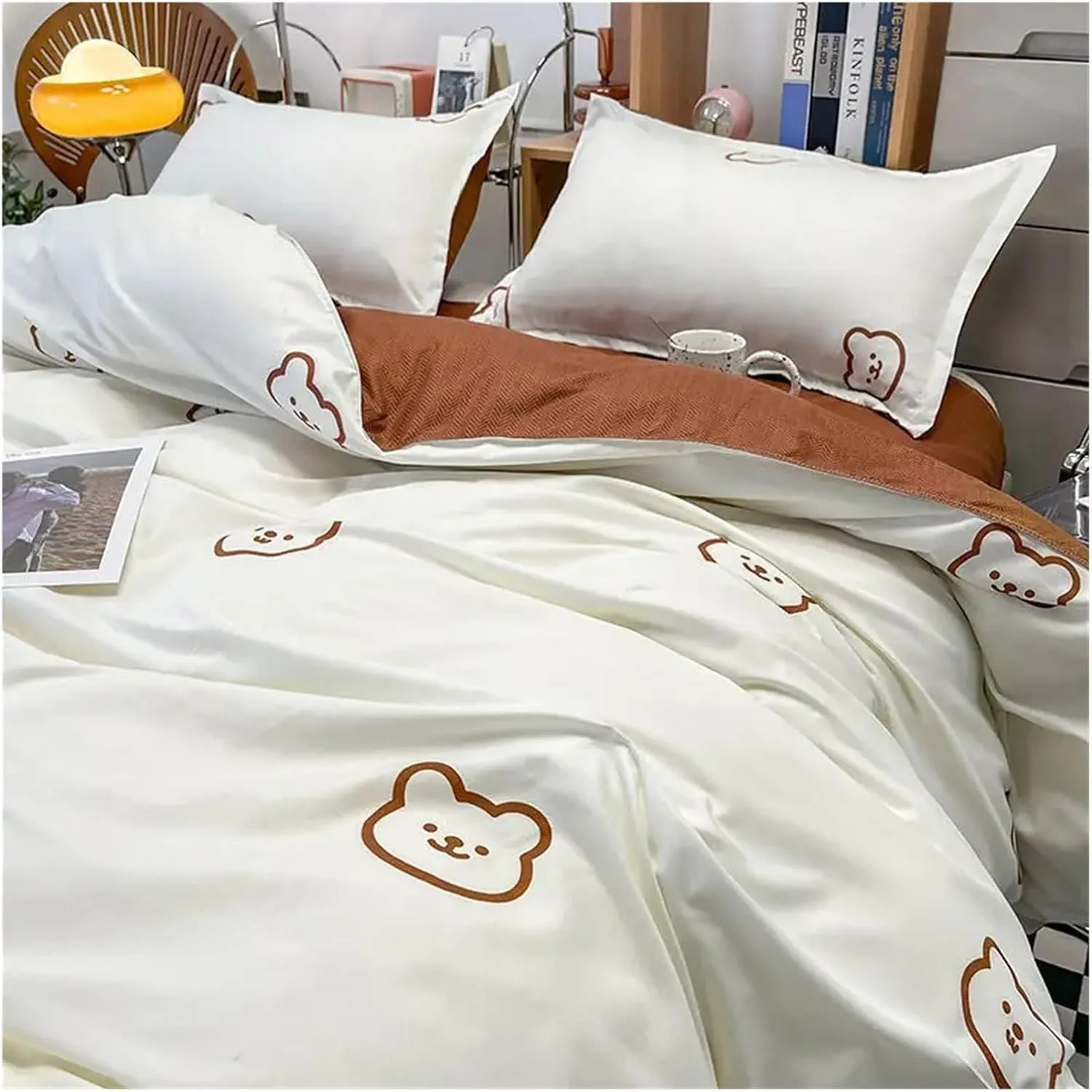 Winter Fashion Bedding Set White Green Double Bed Linens - Duvet Cover Pillowcase Queen Size Flat Sheet Classic Grid,Bedding Set(B,Twin 4pcs)