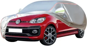 WOLWES Car Cover are Suitable for VW up! All-Weather Windproof, Snowproof, Rainproof, UV-Protected and Breathable All-Season Universal with Side Door Zip Oxford Cloth Car Cover (Color : White, Size