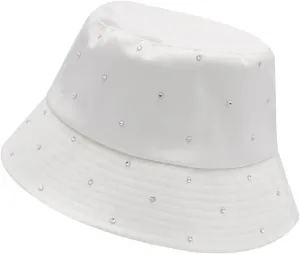 Women Bling Bucket Hat Silky Satin Shiny Rhinestone Bucket Sun Hat Packable Summer Outdoor Fishing Caps for Travel Beach