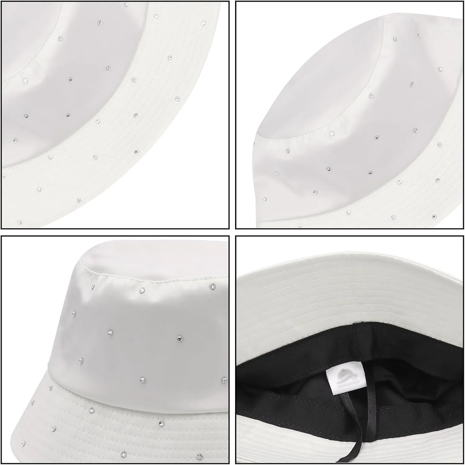 Women Bling Bucket Hat Silky Satin Shiny Rhinestone Bucket Sun Hat Packable Summer Outdoor Fishing Caps for Travel Beach