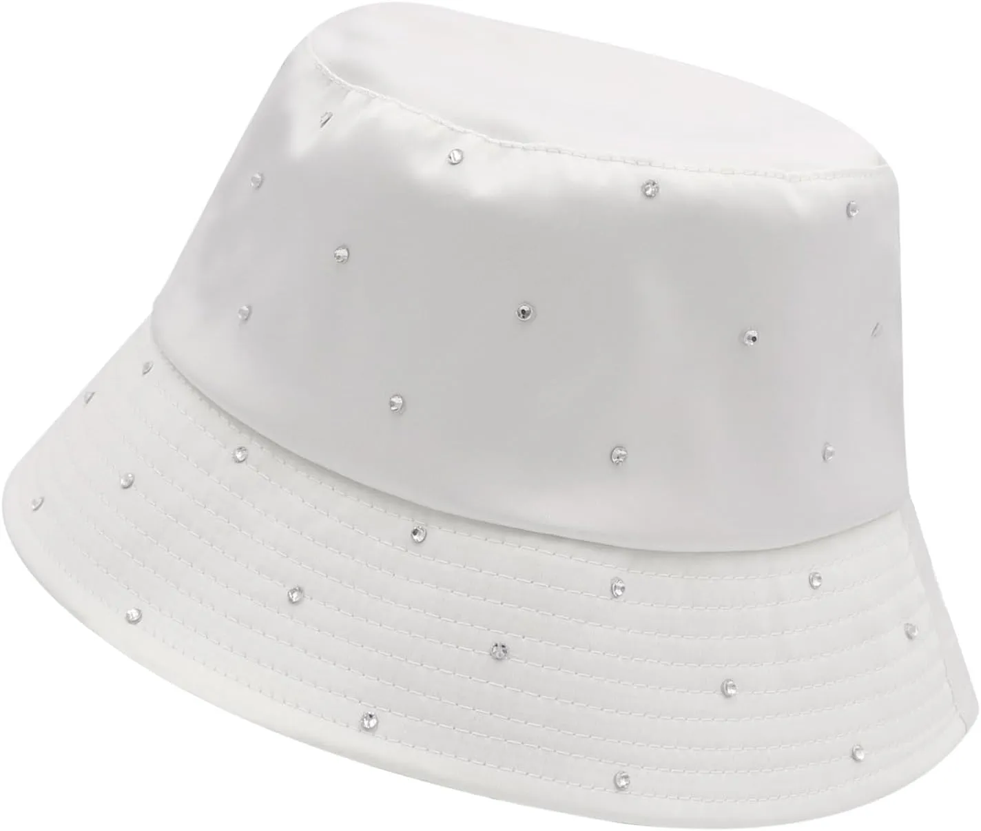 Women Bling Bucket Hat Silky Satin Shiny Rhinestone Bucket Sun Hat Packable Summer Outdoor Fishing Caps for Travel Beach