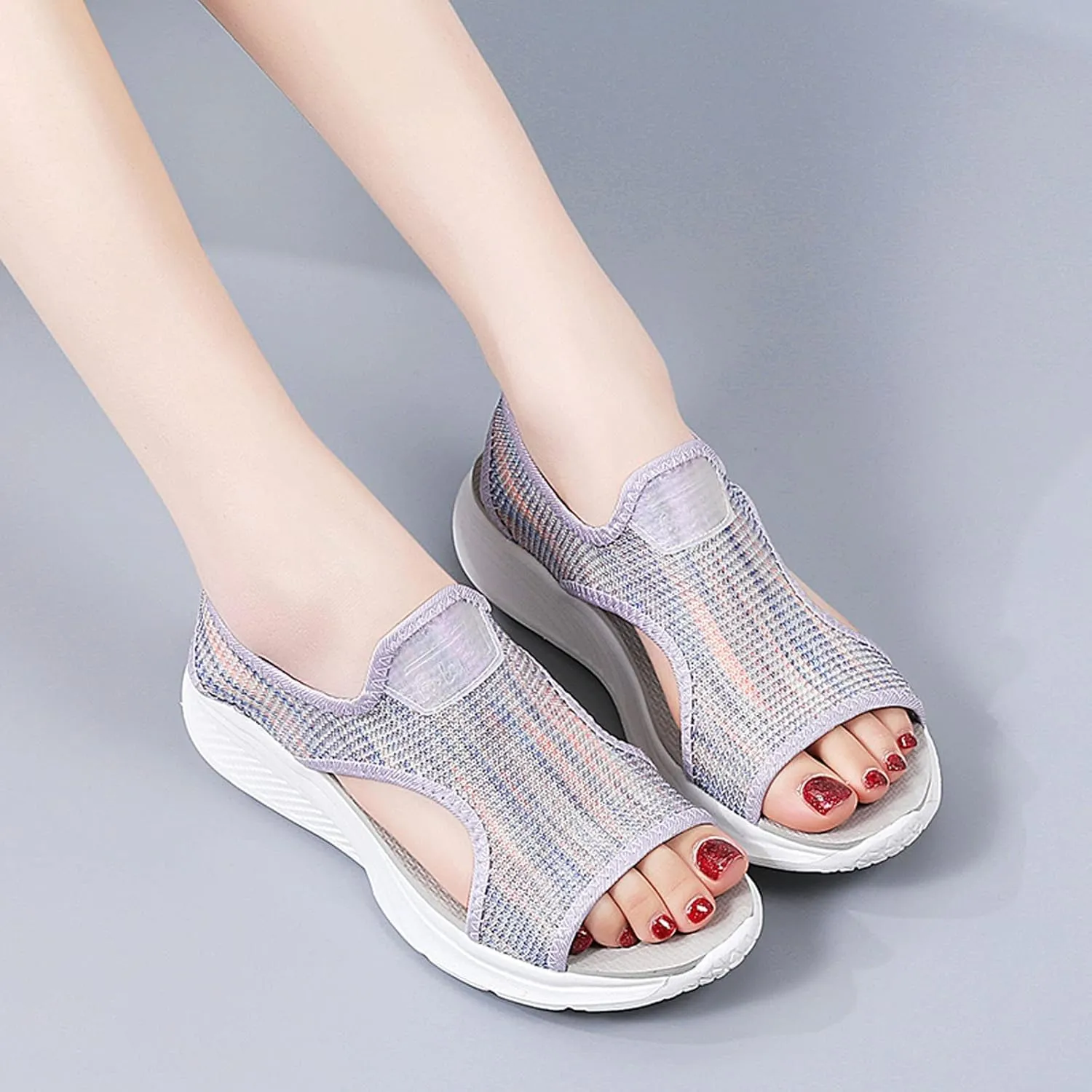 Women Mesh Beach Slip On Sport Casual Open Toe Flat Soft Bottom Breathable Shoes Sandals Women Comfortable