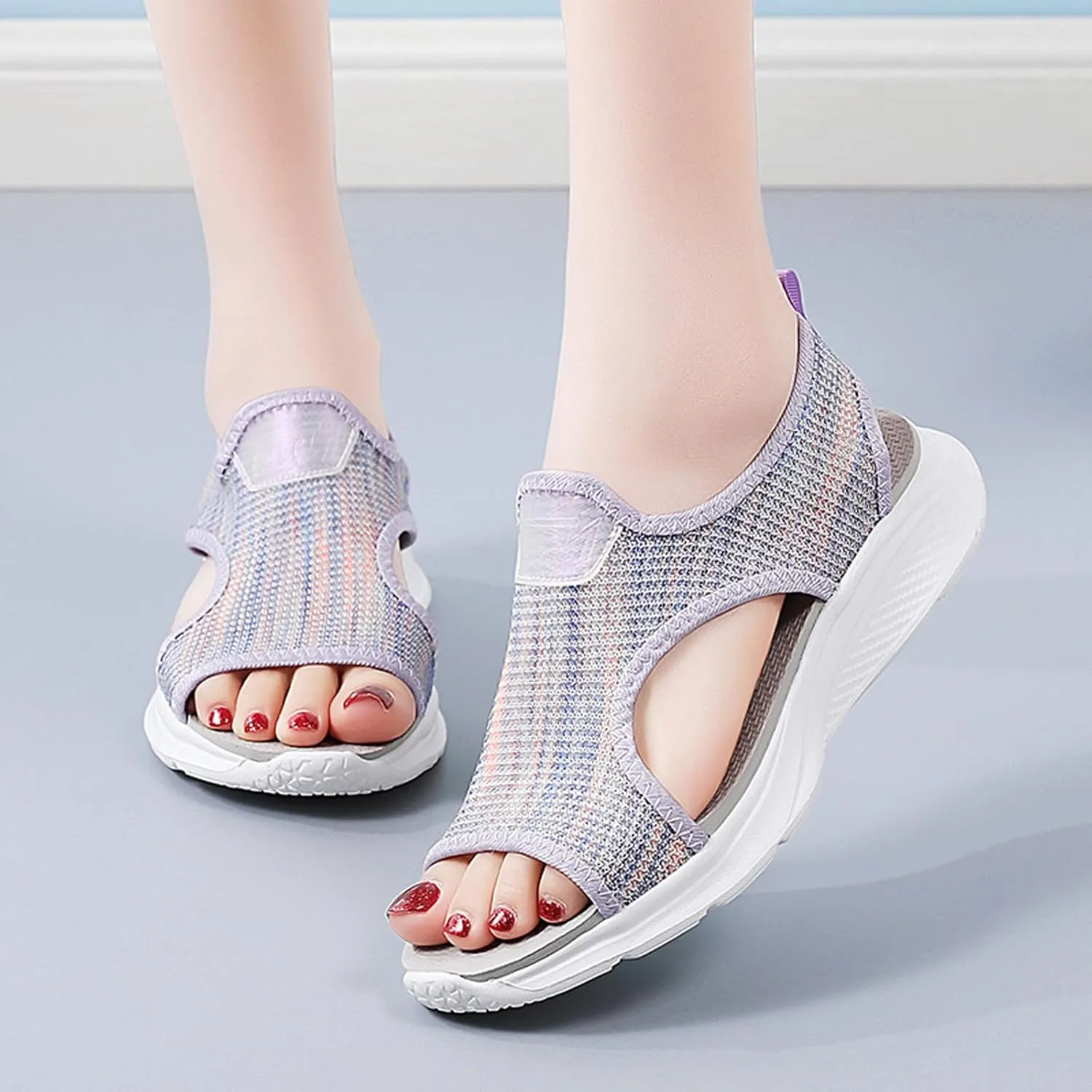 Women Mesh Beach Slip On Sport Casual Open Toe Flat Soft Bottom Breathable Shoes Sandals Women Comfortable
