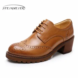 Women oxford pumps shoes vintage genuine leather lady Pumps oxford heels shoes