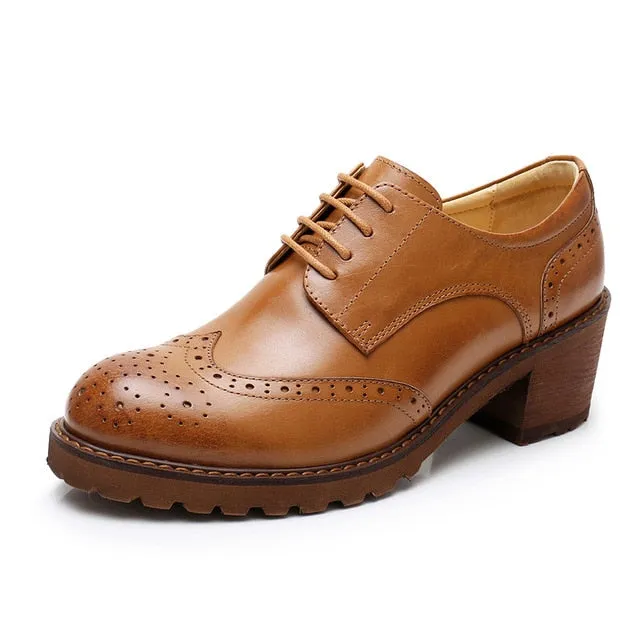 Women oxford pumps shoes vintage genuine leather lady Pumps oxford heels shoes