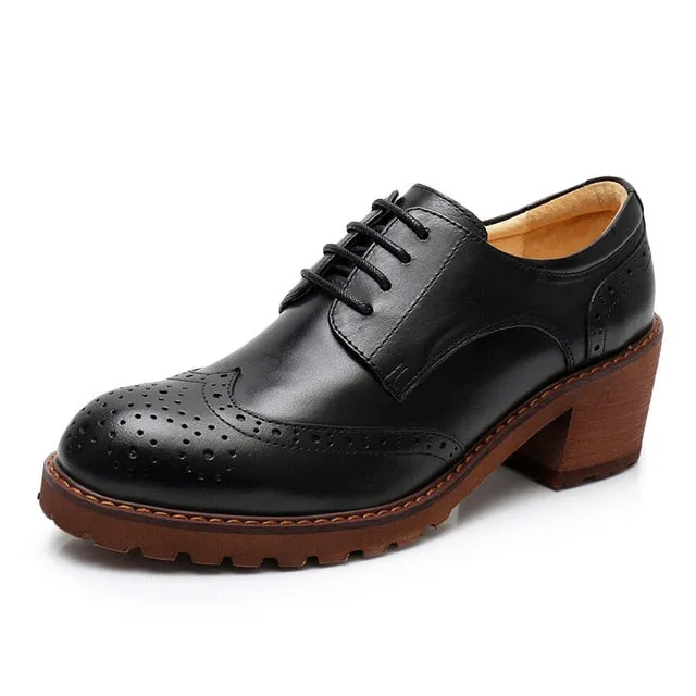 Women oxford pumps shoes vintage genuine leather lady Pumps oxford heels shoes