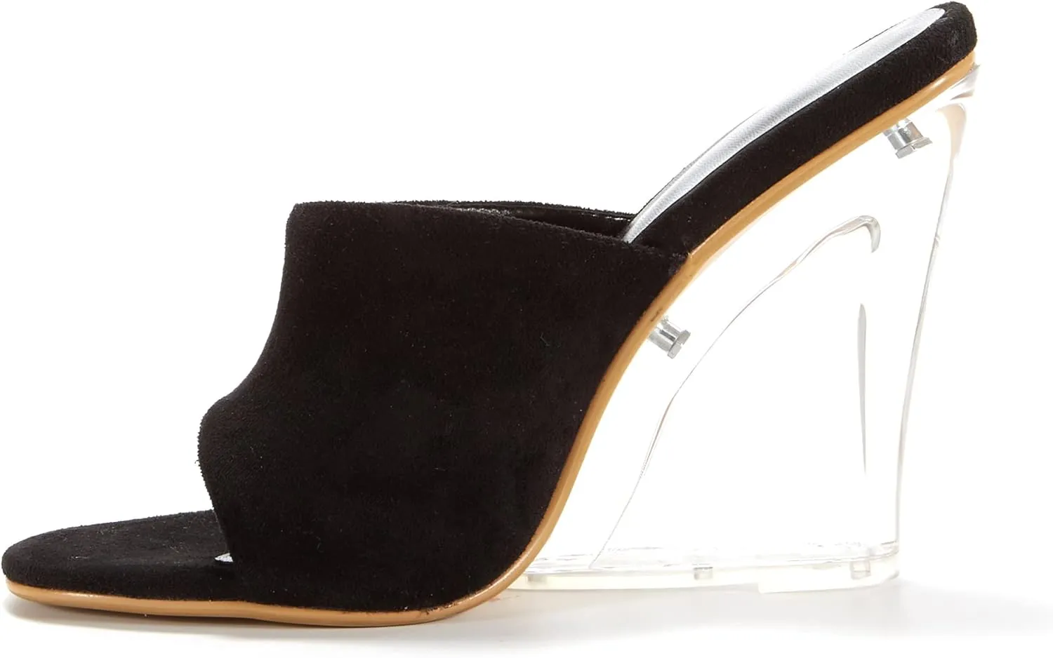 Women Suede Mule Sandal Slip on Clear Wedge Single Strap High Heel Transparent Daily Shoes Black