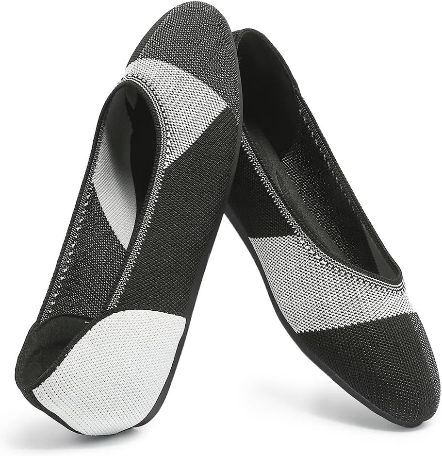 Women's Ballet Flat Knit Round Toe Slip On Walking Comfort Flexible Soft Shoes for Woman Low Wedge