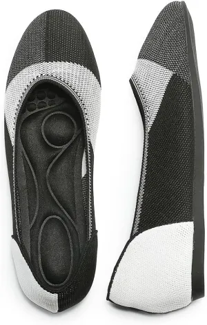 Women's Ballet Flat Knit Round Toe Slip On Walking Comfort Flexible Soft Shoes for Woman Low Wedge