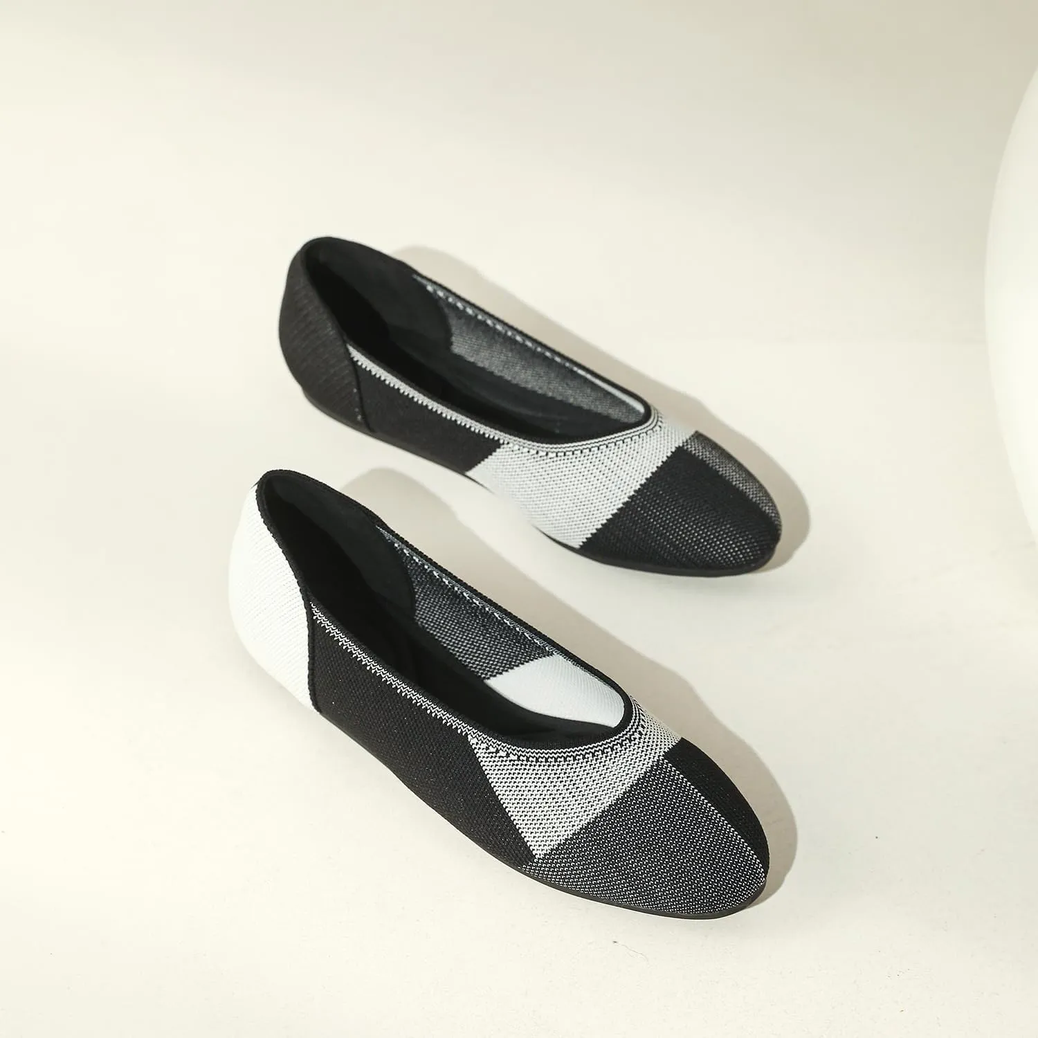 Women's Ballet Flat Knit Round Toe Slip On Walking Comfort Flexible Soft Shoes for Woman Low Wedge