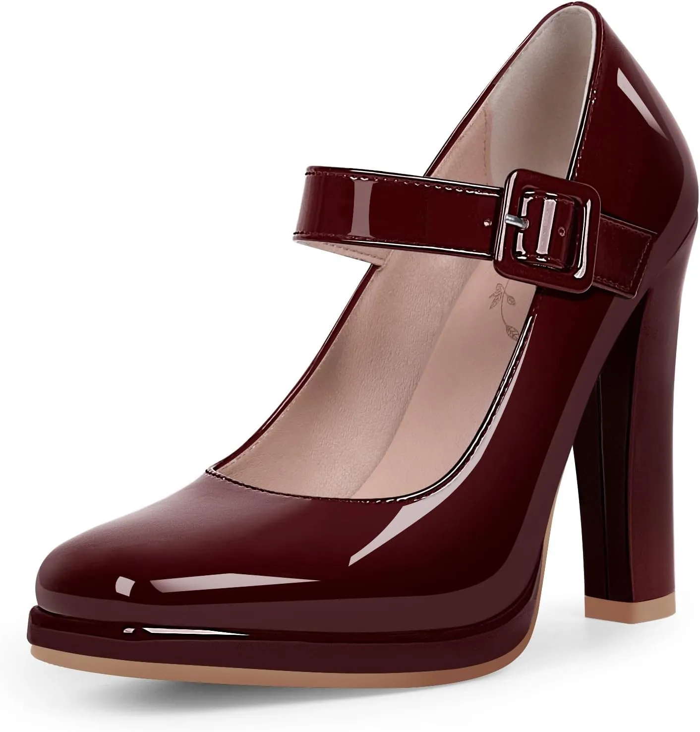 Women's Block High Heel Platform Mary Janes Shoes Buckle Strappy Square Toe Dress Pumps