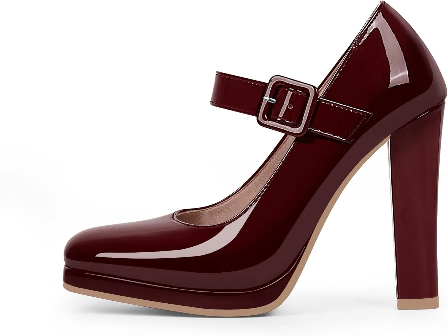 Women's Block High Heel Platform Mary Janes Shoes Buckle Strappy Square Toe Dress Pumps