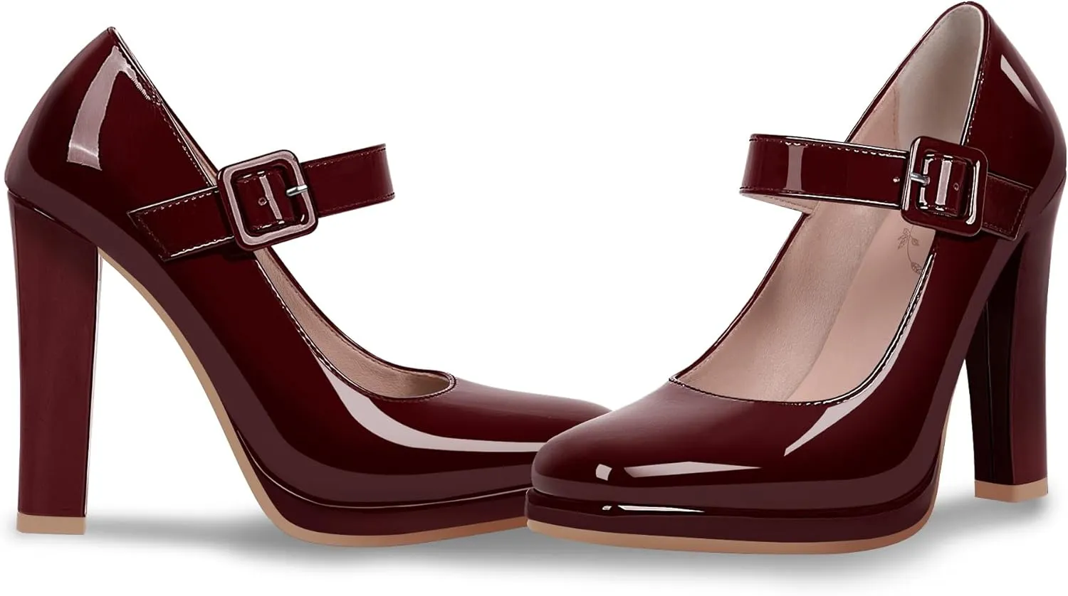 Women's Block High Heel Platform Mary Janes Shoes Buckle Strappy Square Toe Dress Pumps