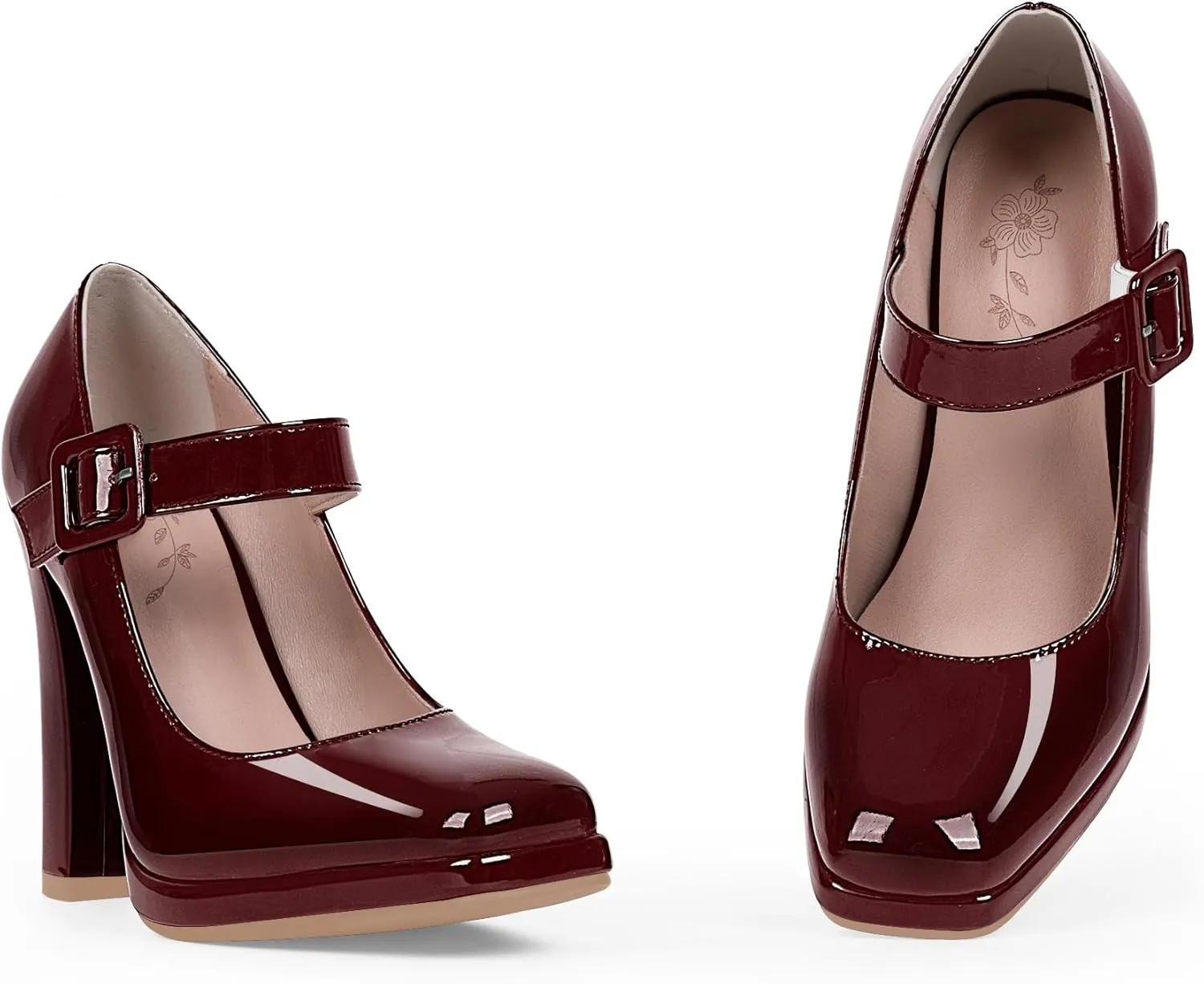 Women's Block High Heel Platform Mary Janes Shoes Buckle Strappy Square Toe Dress Pumps