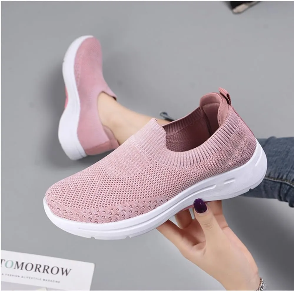 Women's Casual Lightweight Breathable Soft Sole Flat Sneakers – Stylish Knitted Athletic Shoes