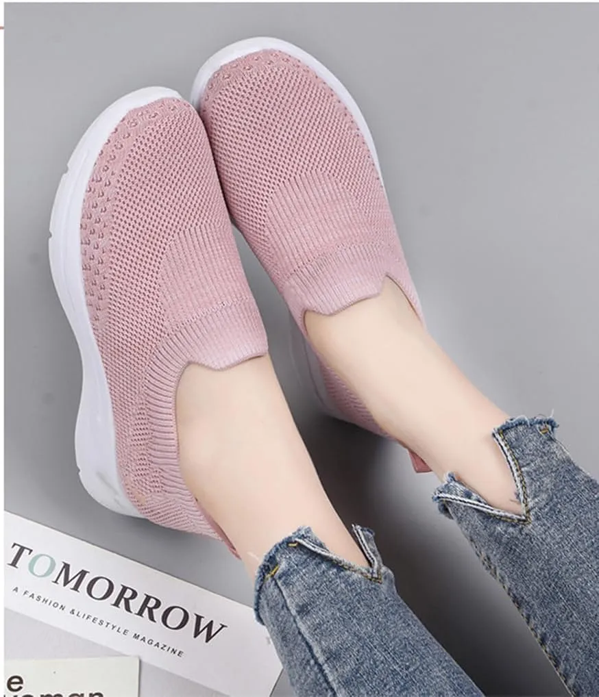Women's Casual Lightweight Breathable Soft Sole Flat Sneakers – Stylish Knitted Athletic Shoes