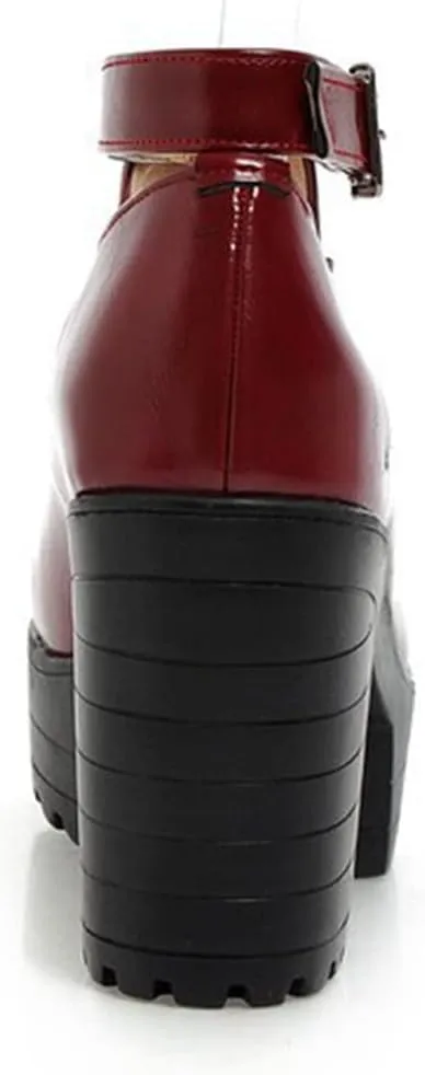 Womens Chunky High Heel Oxford Pumps Round Toe Ankle Cross Strap Fashion Leather Platform Dress Shoes