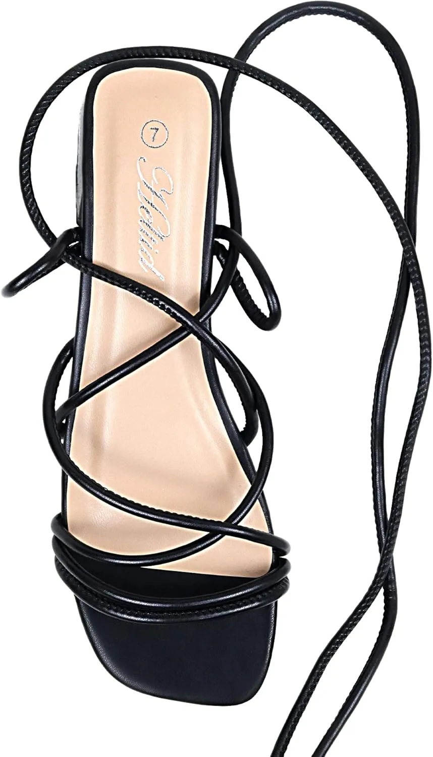 Women's Cross Lace Up Chunky Heels Sandals, Strappy Gladiator Low Block Pump Sandals