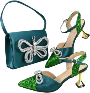 Women’S Elegant Red Shoes and Bag Set Pointed Toe Spike Heels Buckle Strap High Heel for Party