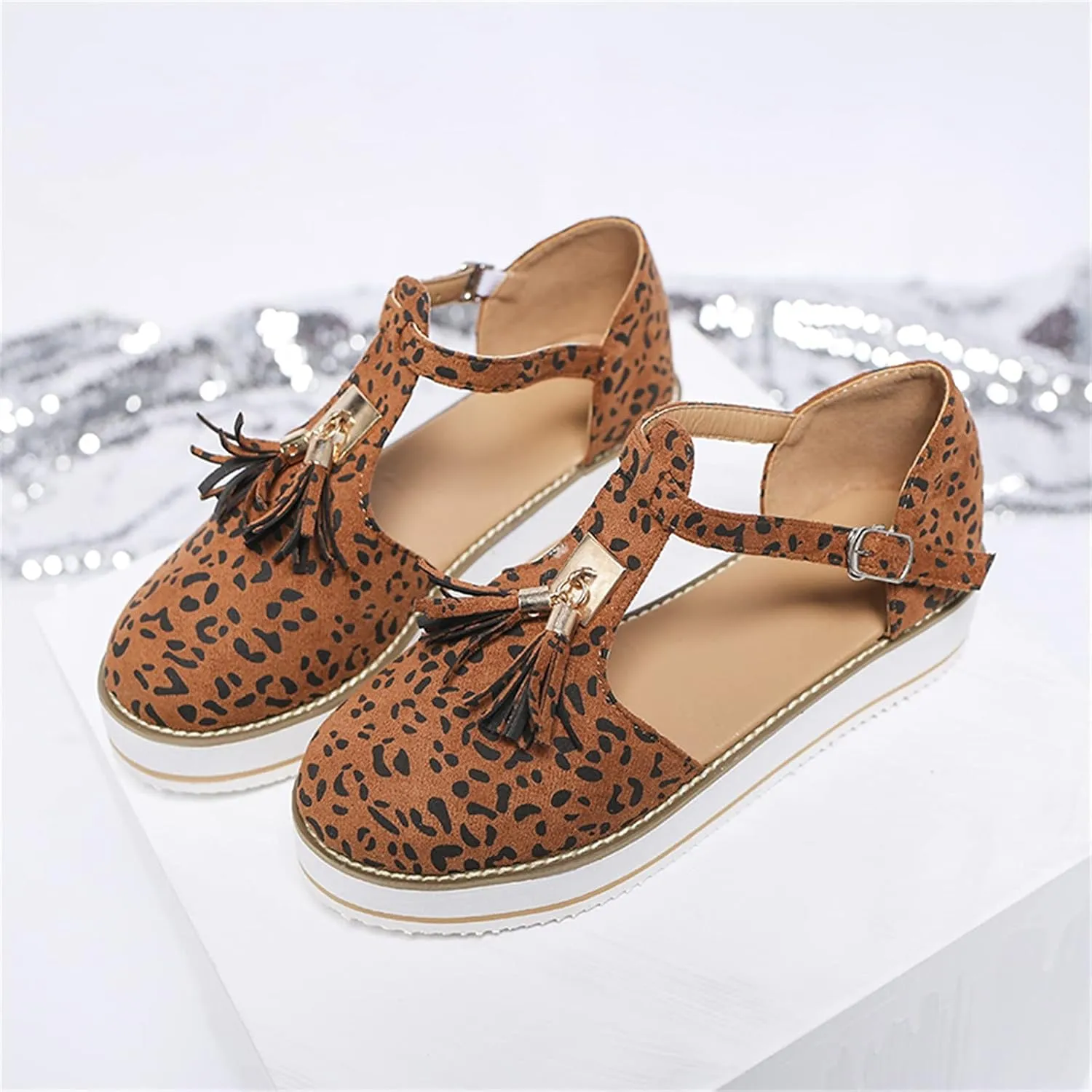 Women's Flatform Sandals,Soft Sole Comfy Flats Platform Tassels Canvas Shoes Closed Toe Sandal Summer Casual Suede Loafers