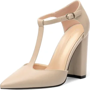 Women's High Heel Pumps, Simple Classic T-Strap Pointed Toe Dress Shoes,Party Dress Sandals3.9