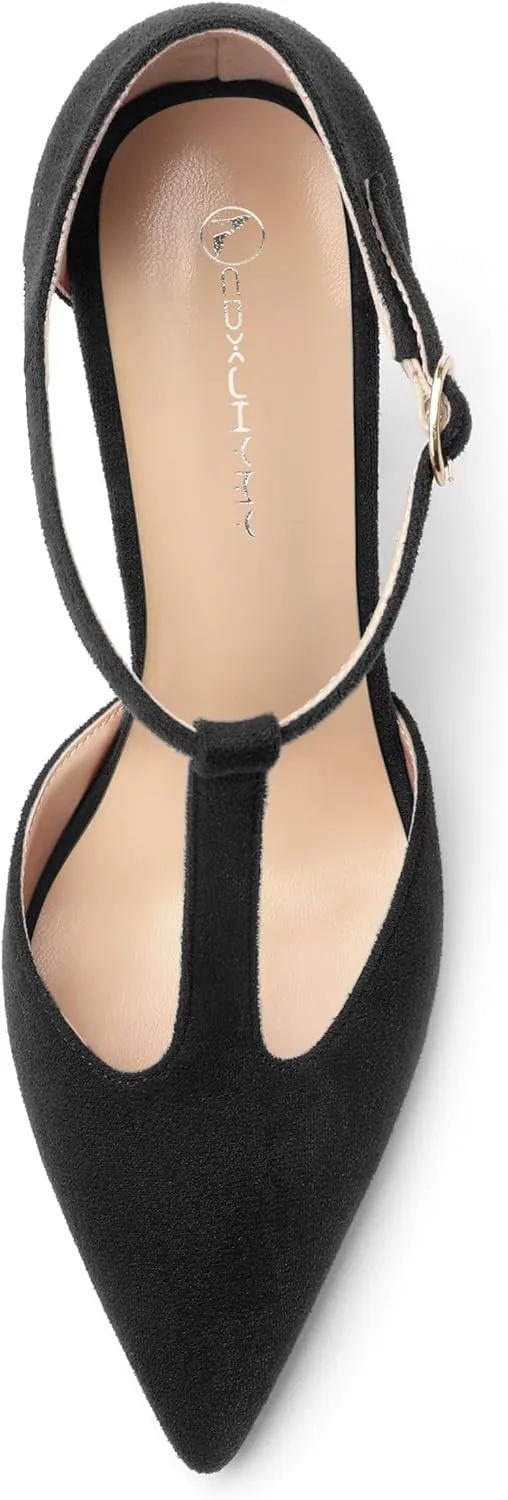 Women's High Heel Pumps, Simple Classic T-Strap Pointed Toe Dress Shoes,Party Dress Sandals3.9