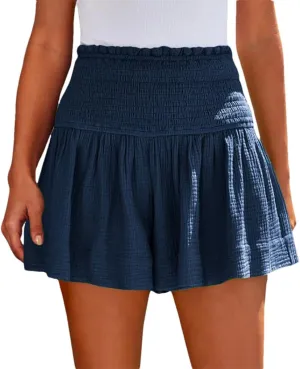 Women's High Waist Soft Solid Color Wide Leg Shorts Elastic Waist Casual Shorts
