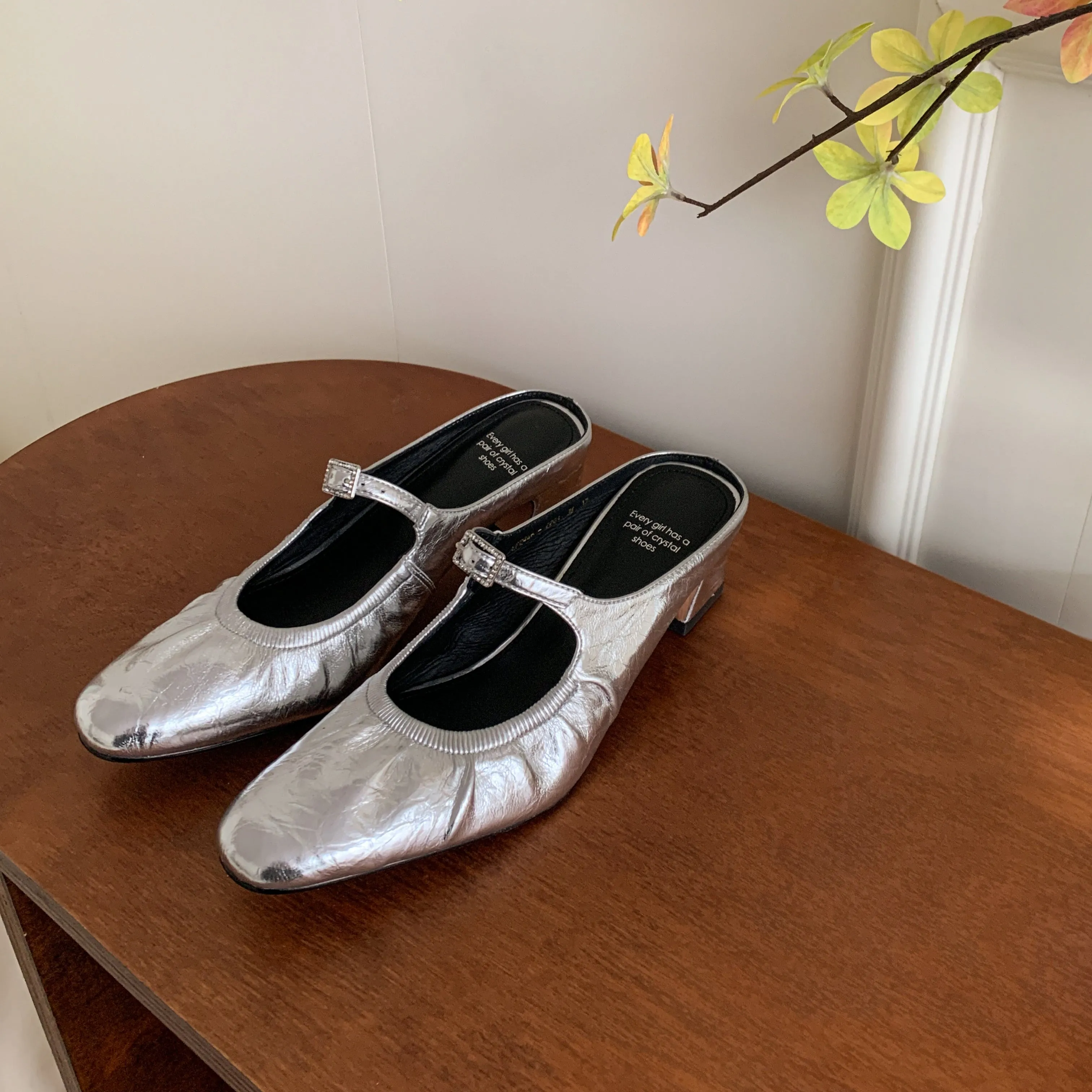 Women's Leather Pointed-toe Mules for Office Mid-heeled Stylish Sandals