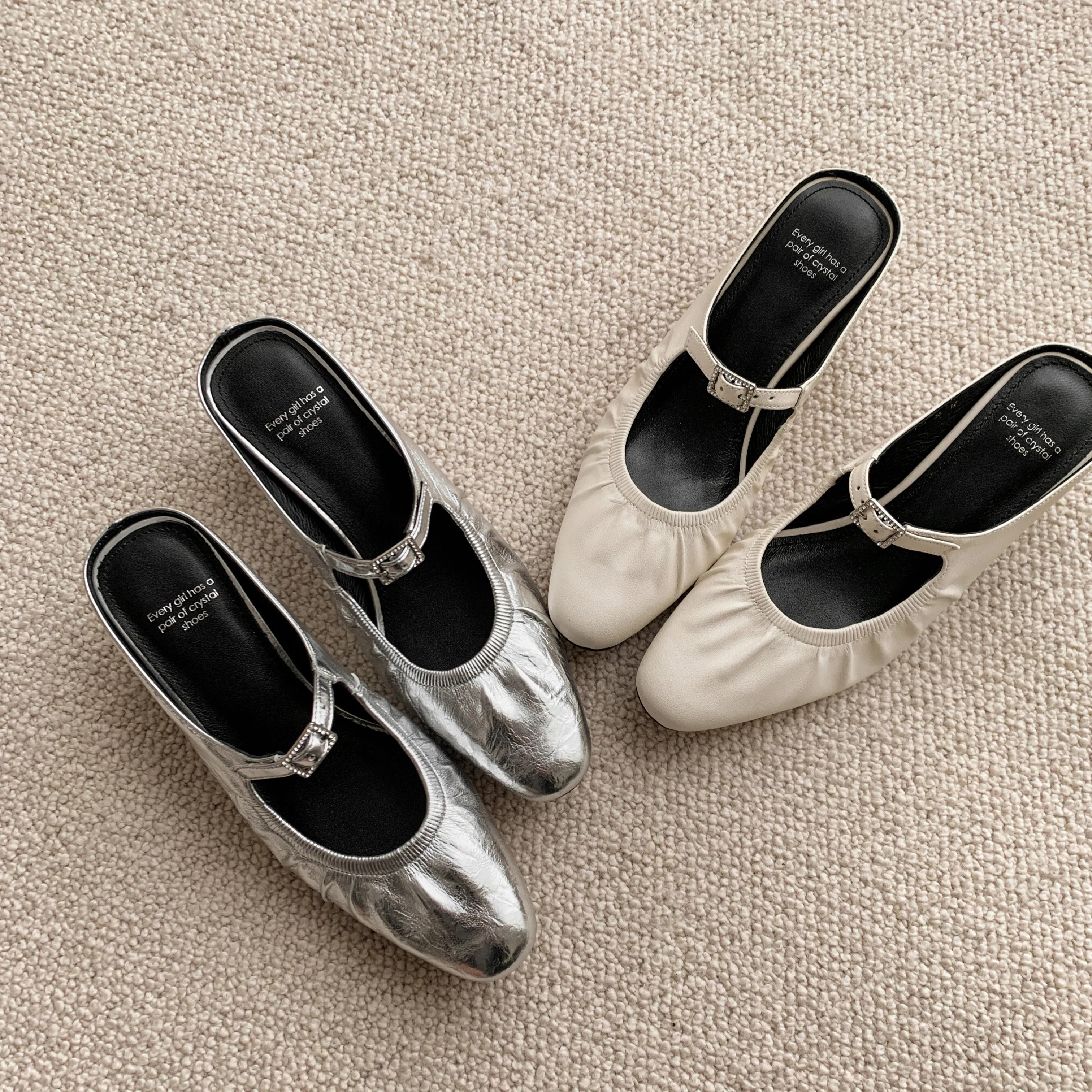 Women's Leather Pointed-toe Mules for Office Mid-heeled Stylish Sandals