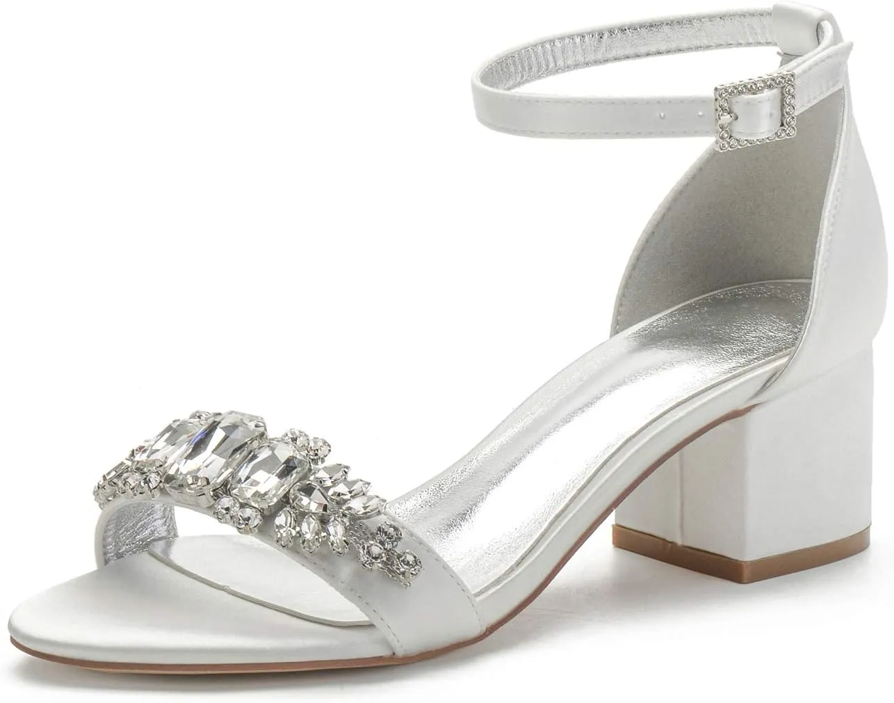 Women's Low Block Heel Sandals Chunky Ankle Strap Crystal Wedding Dress Shoes Low Heel Formal Prom Party Dress Shoes Comfortable Pump Sandals