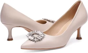 Women's Low Heels Pump Genuine Leather Kitten Heel 2.3 inch Pointy Toe Daily Pumps