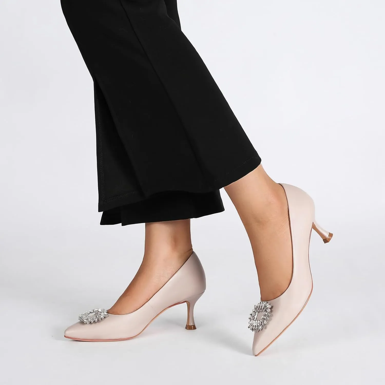 Women's Low Heels Pump Genuine Leather Kitten Heel 2.3 inch Pointy Toe Daily Pumps