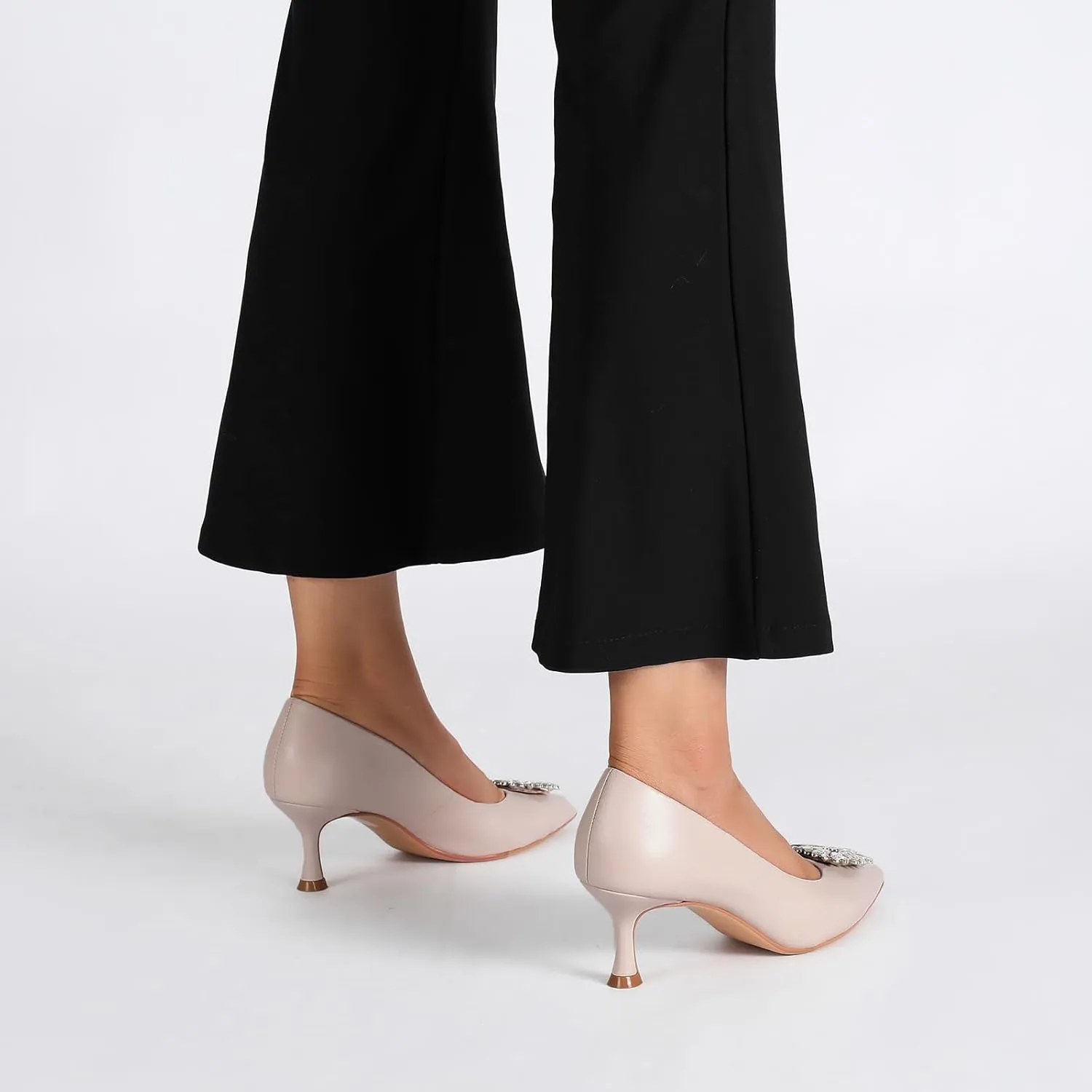 Women's Low Heels Pump Genuine Leather Kitten Heel 2.3 inch Pointy Toe Daily Pumps