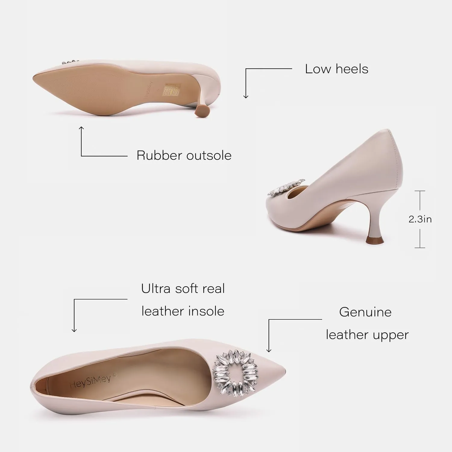 Women's Low Heels Pump Genuine Leather Kitten Heel 2.3 inch Pointy Toe Daily Pumps