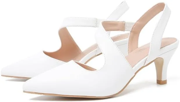Womens Low Kitten Heel Pumps Closed Pointed Toe Slingback Heels Strappy Dorsays Wedding Evening Party Dress Shoes