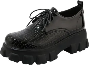 Womens Lug Sole Platform Goth Shoes Chunky Heel Lace Up Oxford Pumps Round Toe